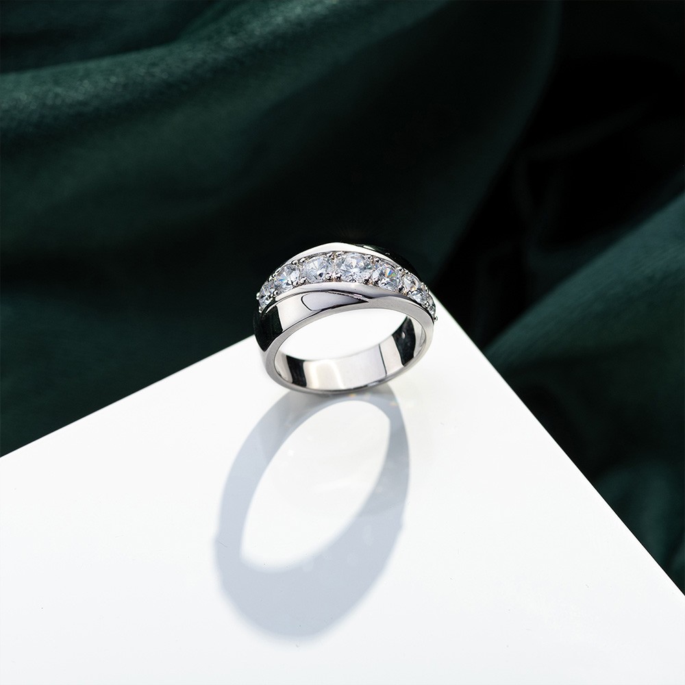 Anel masculino clássico com zircão cúbico embelezado, anel cintilante, banda de eternidade masculina para noivado/anel de casamento