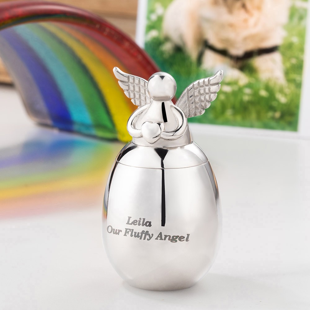Personalized Angel Heart Pet Ashes Keepsake Urn Engraved Ashes Memory Gift with a Sympathy Card