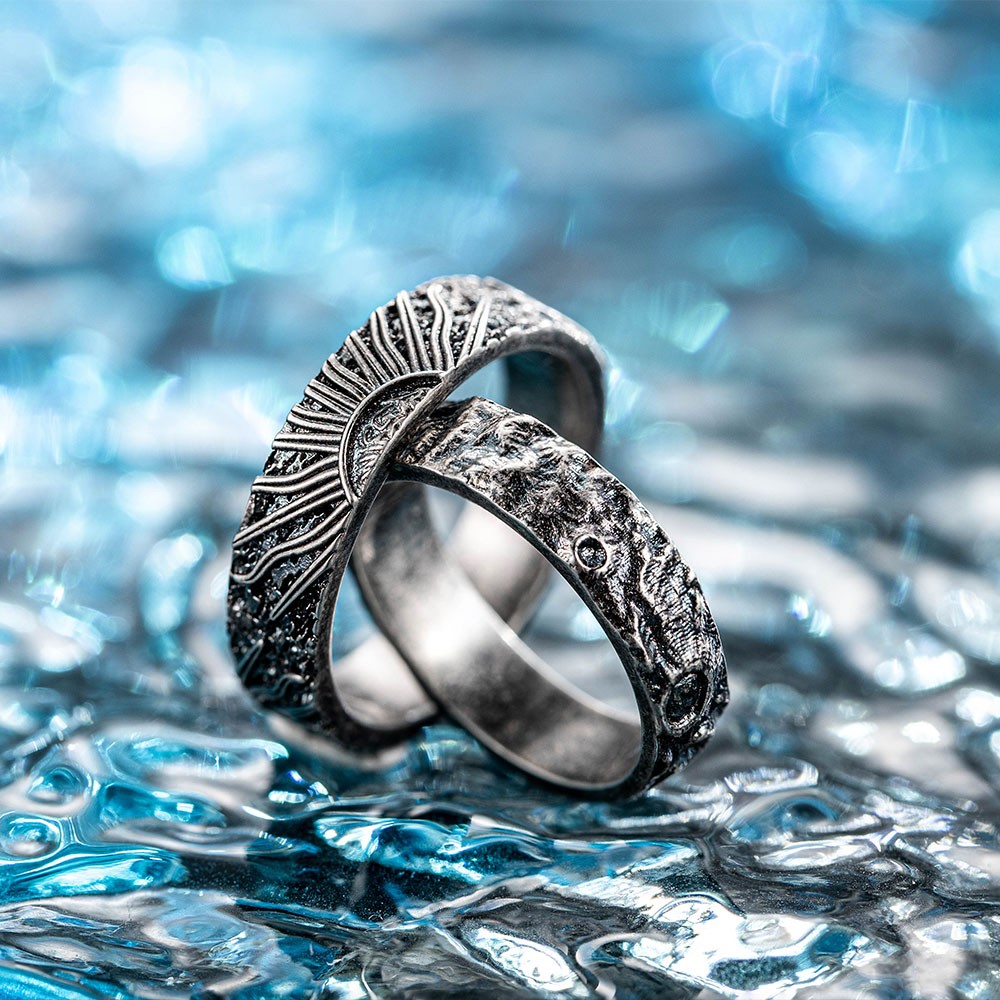 Sun & Moon Promise Rings, Sterling Silver 925 Couple Rings, Couple Ring Set, Matching Rings, Wedding/Anniversary Gift for Wife/Girlfriend/Lovers