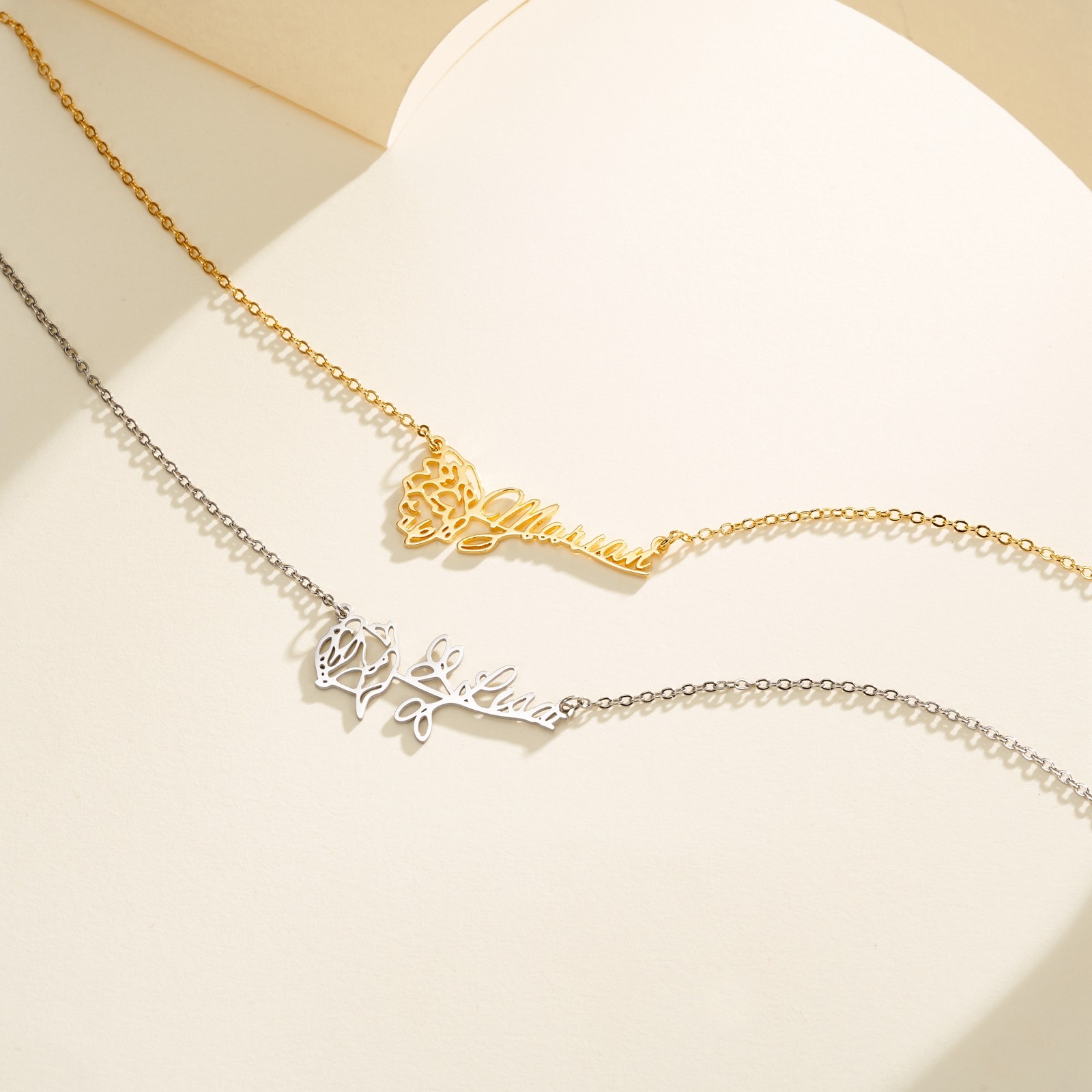 birth flower name necklace personalized