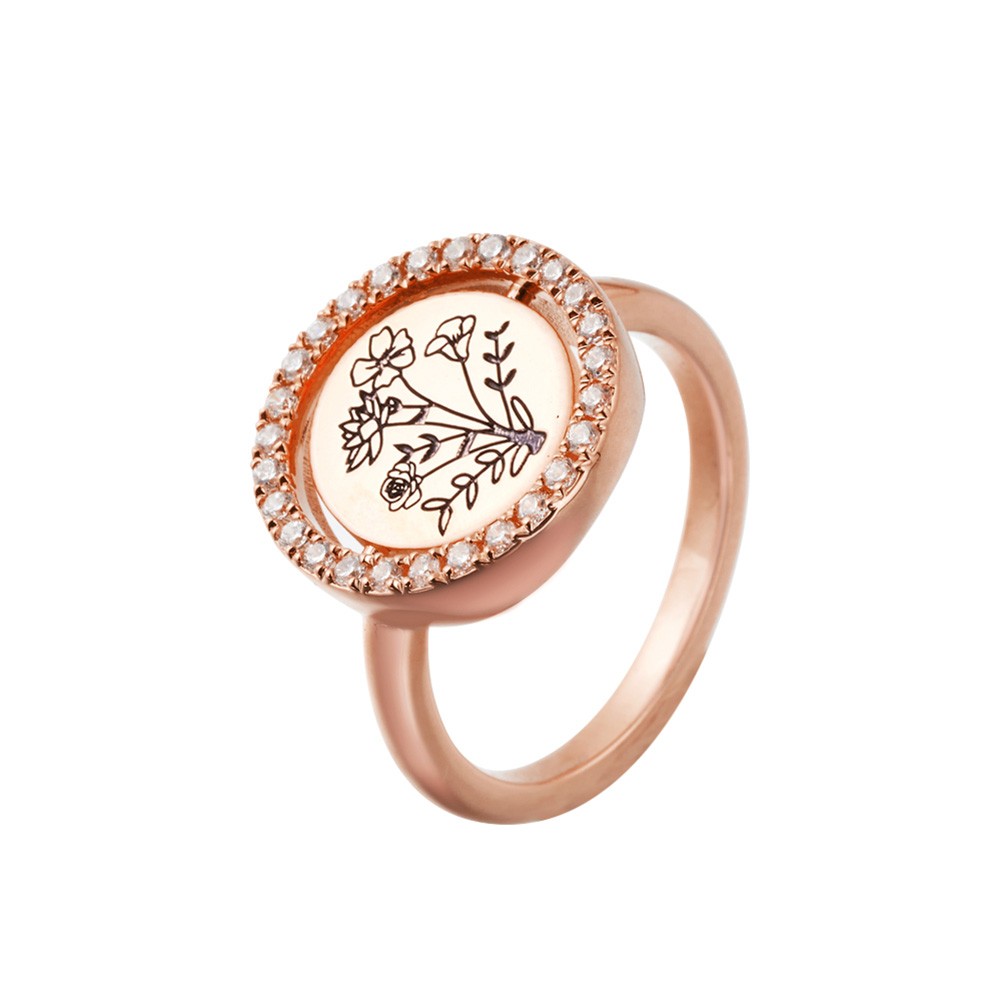 Personalized Birth Flower Ring, Custom Combined Floral Ring, Small Disc Ring, Family Jewelry, Birthday/Christmas Gifts, Gift for Mom/Grandmom/Her