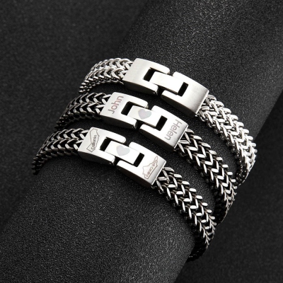 Personalized Engraved Double Names Bracelet, Custom Pattern Bracelet for Men, Birthday/Father's Day/Anniversary Gift for Couples/Husband/Friends