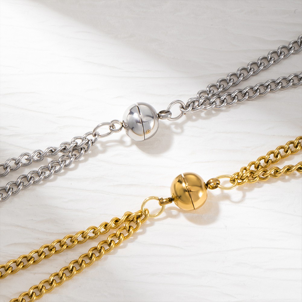Magnetic Couple Necklace 2PCS Set, Brass Magnetic Chain Matching Lover Necklace, Female Male Accessories, Gift for Couples/Newlyweds