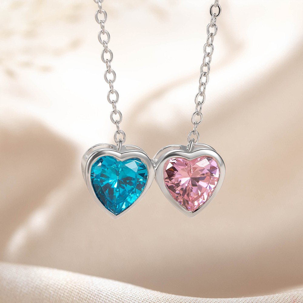 Personalized Heart Birthstone Necklace, Multiple Heart Shape Birthstone Jewellery, Sterling Silver 925 Necklace, Dainty Jewelry, Gifts for Her