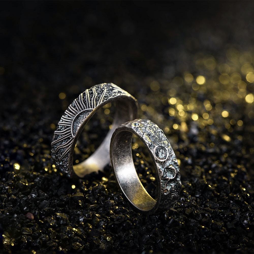 Sun & Moon Promise Rings, Sterling Silver 925 Couple Rings, Couple Ring Set, Matching Rings, Wedding/Anniversary Gift for Wife/Girlfriend/Lovers