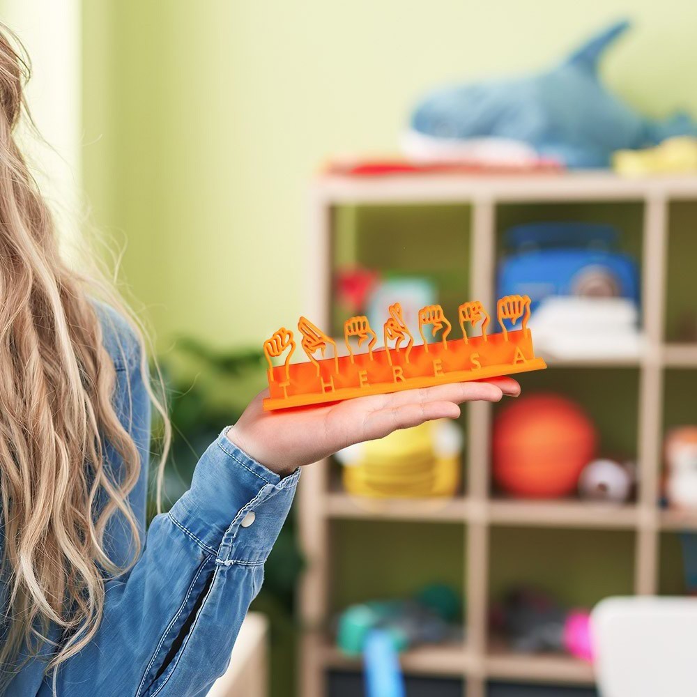 Custom 3D Printed Multicolor ASL Teacher Nameplate, Sign Language Teacher Name Sign, Office Desktop Decor, Appreciation Gift for Teacher/Therapist