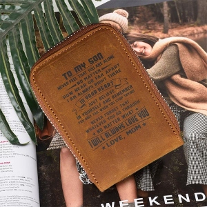 Personalized RFID Blocking Genuine Leather ID Card Wallet