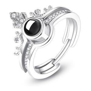 Personalized Photo Projection Ring with Crown & 100 Languages Say I Love You