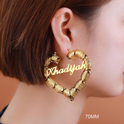 Boucles d'oreilles personnalisées en forme de cœur en bambou