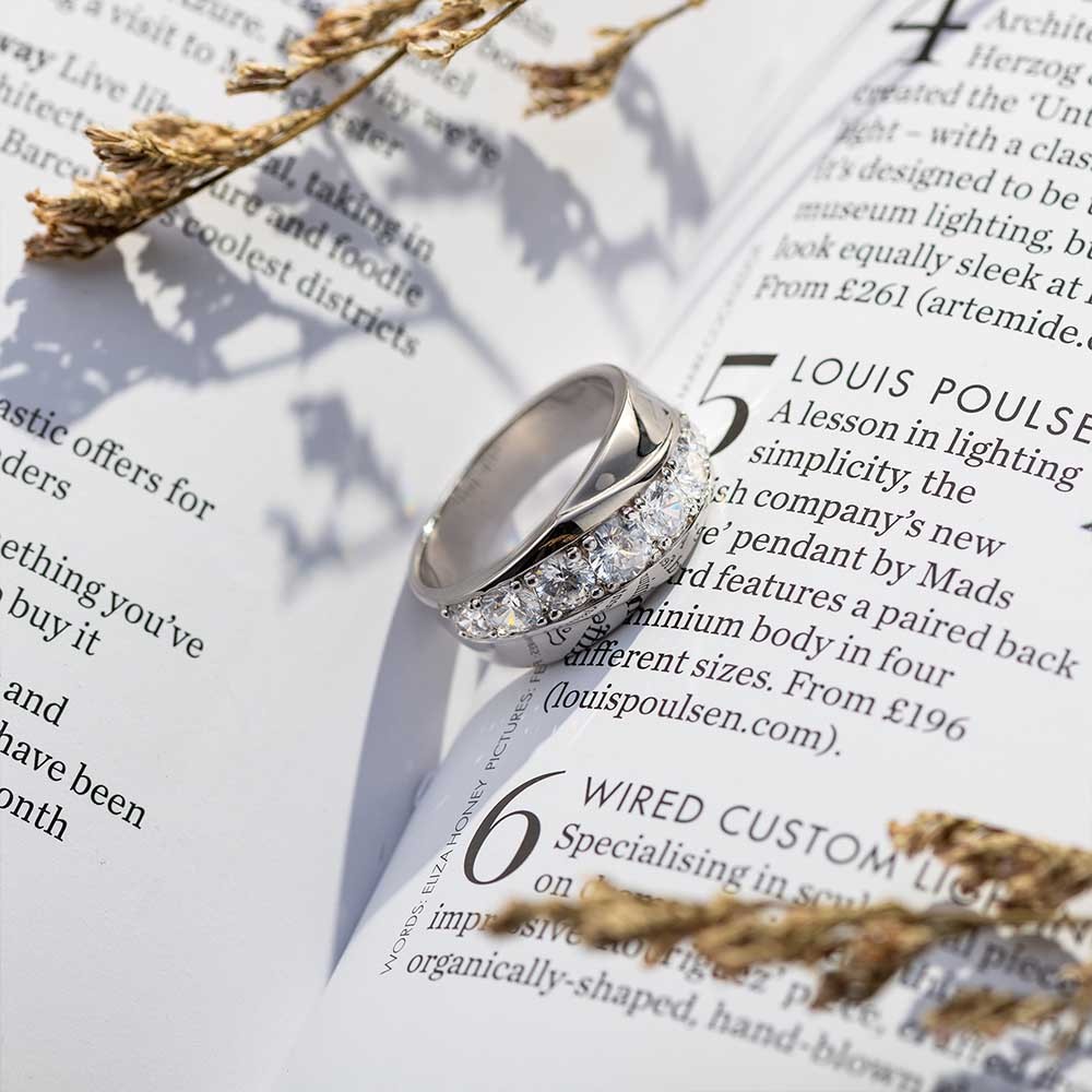 Anel masculino clássico com zircão cúbico embelezado, anel cintilante, banda de eternidade masculina para noivado/anel de casamento