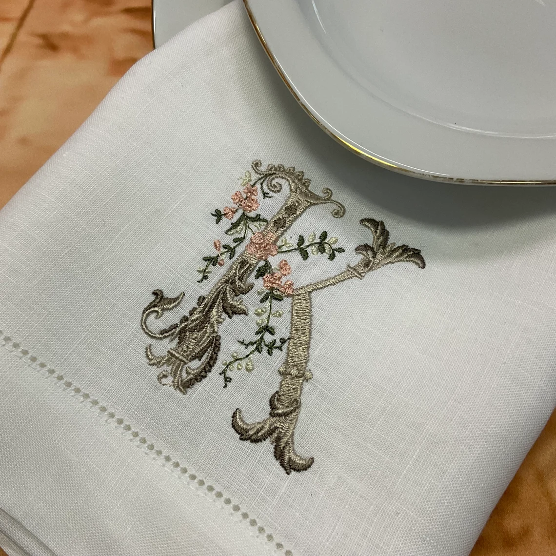 embroidered linen napkin