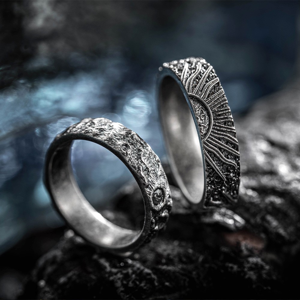 Sun & Moon Promise Rings, Sterling Silver 925 Couple Rings, Couple Ring Set, Matching Rings, Wedding/Anniversary Gift for Wife/Girlfriend/Lovers