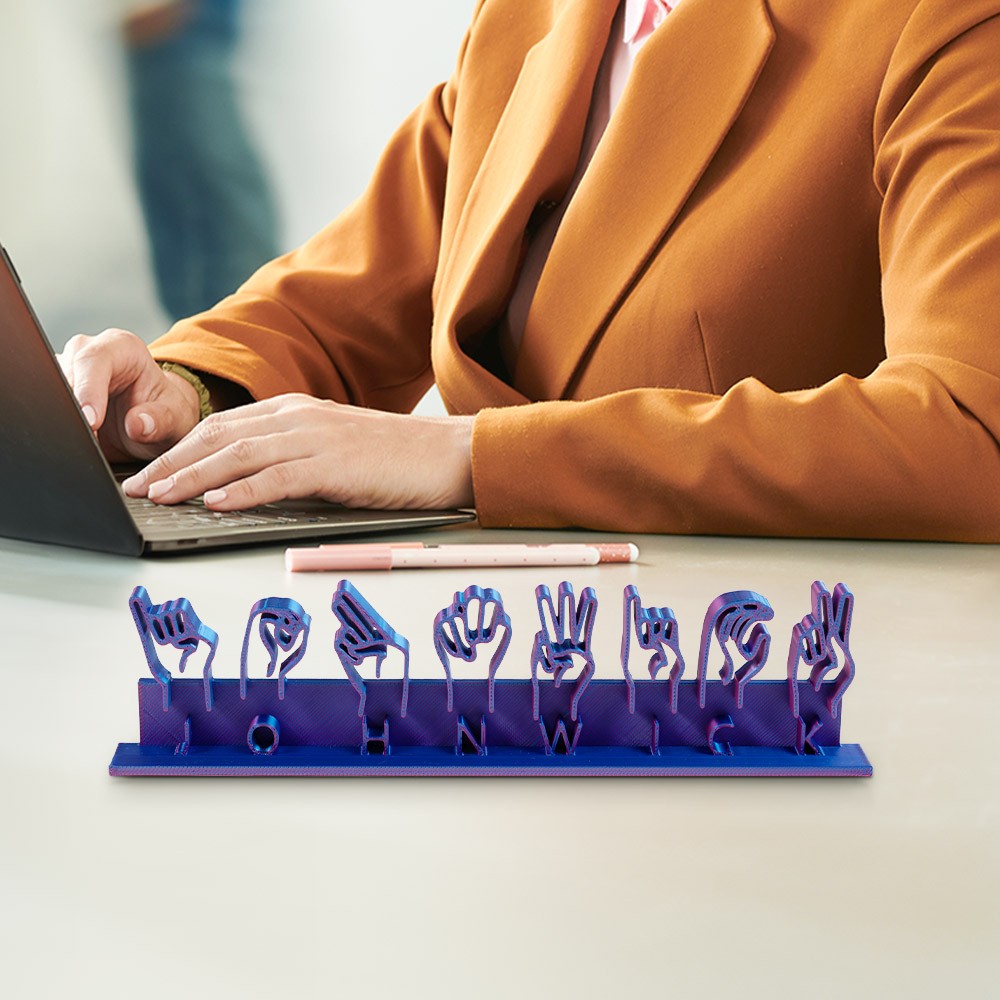 Custom 3D Printed Multicolor ASL Teacher Nameplate, Sign Language Teacher Name Sign, Office Desktop Decor, Appreciation Gift for Teacher/Therapist