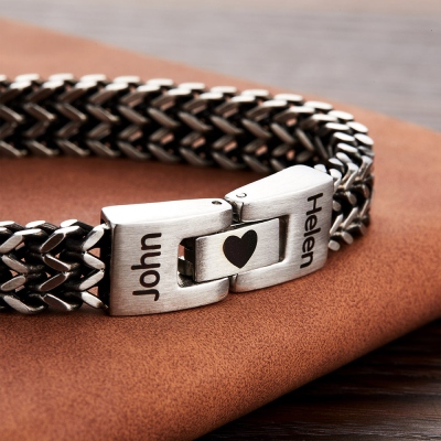 Personalized Engraved Double Names Bracelet, Custom Pattern Bracelet for Men, Birthday/Father's Day/Anniversary Gift for Couples/Husband/Friends