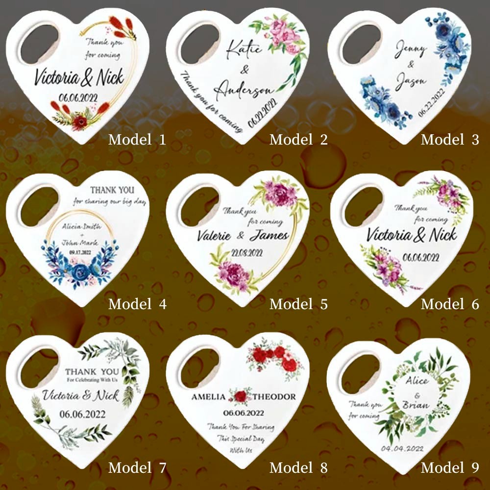 Ouvre-bouteille en forme de cœur personnalisé en vrac, ouvre-bouteille magnétique pour souvenirs de mariage.