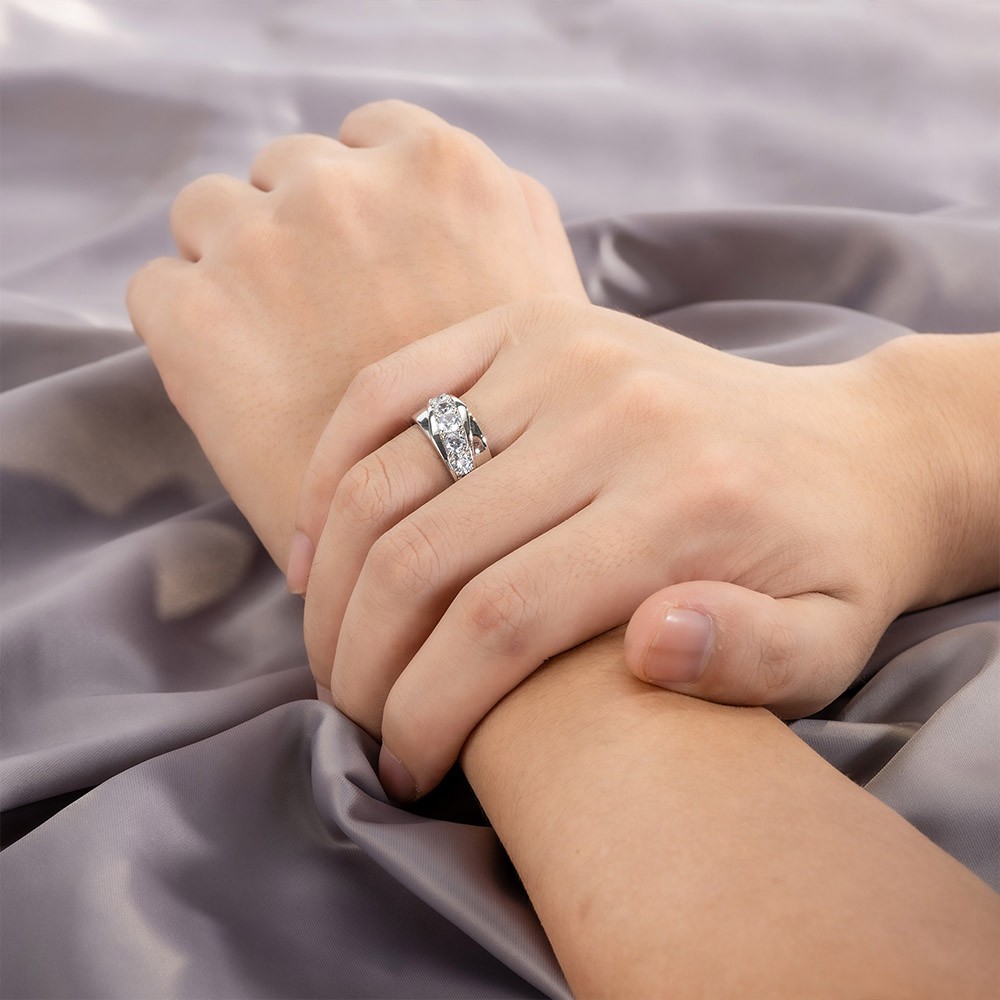 Anel masculino clássico com zircão cúbico embelezado, anel cintilante, banda de eternidade masculina para noivado/anel de casamento