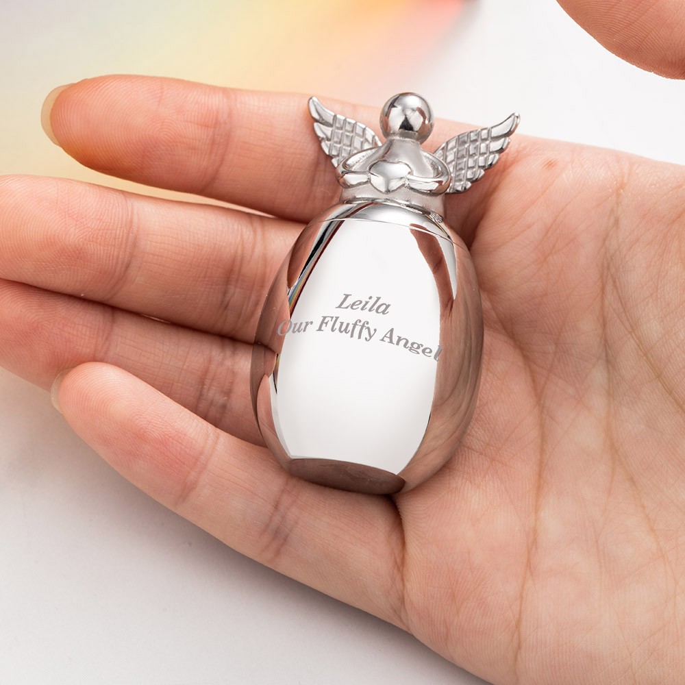 Personalized Angel Heart Pet Ashes Keepsake Urn Engraved Ashes Memory Gift with a Sympathy Card