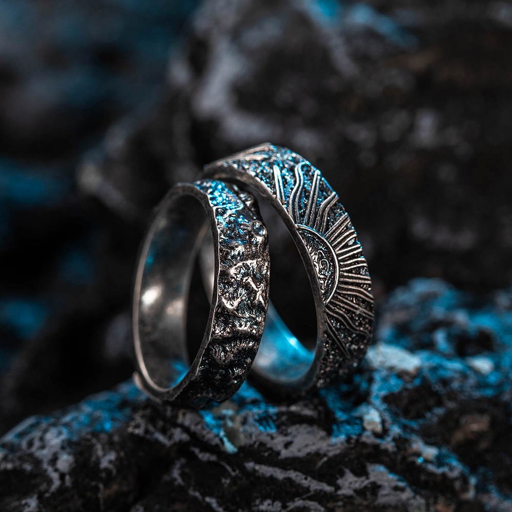 Sun & Moon Promise Rings, Sterling Silver 925 Couple Rings, Couple Ring Set, Matching Rings, Wedding/Anniversary Gift for Wife/Girlfriend/Lovers