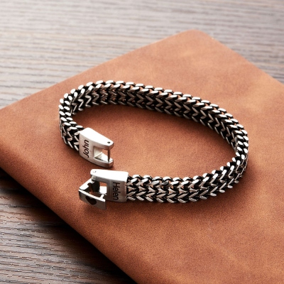 Personalized Engraved Double Names Bracelet, Custom Pattern Bracelet for Men, Birthday/Father's Day/Anniversary Gift for Couples/Husband/Friends