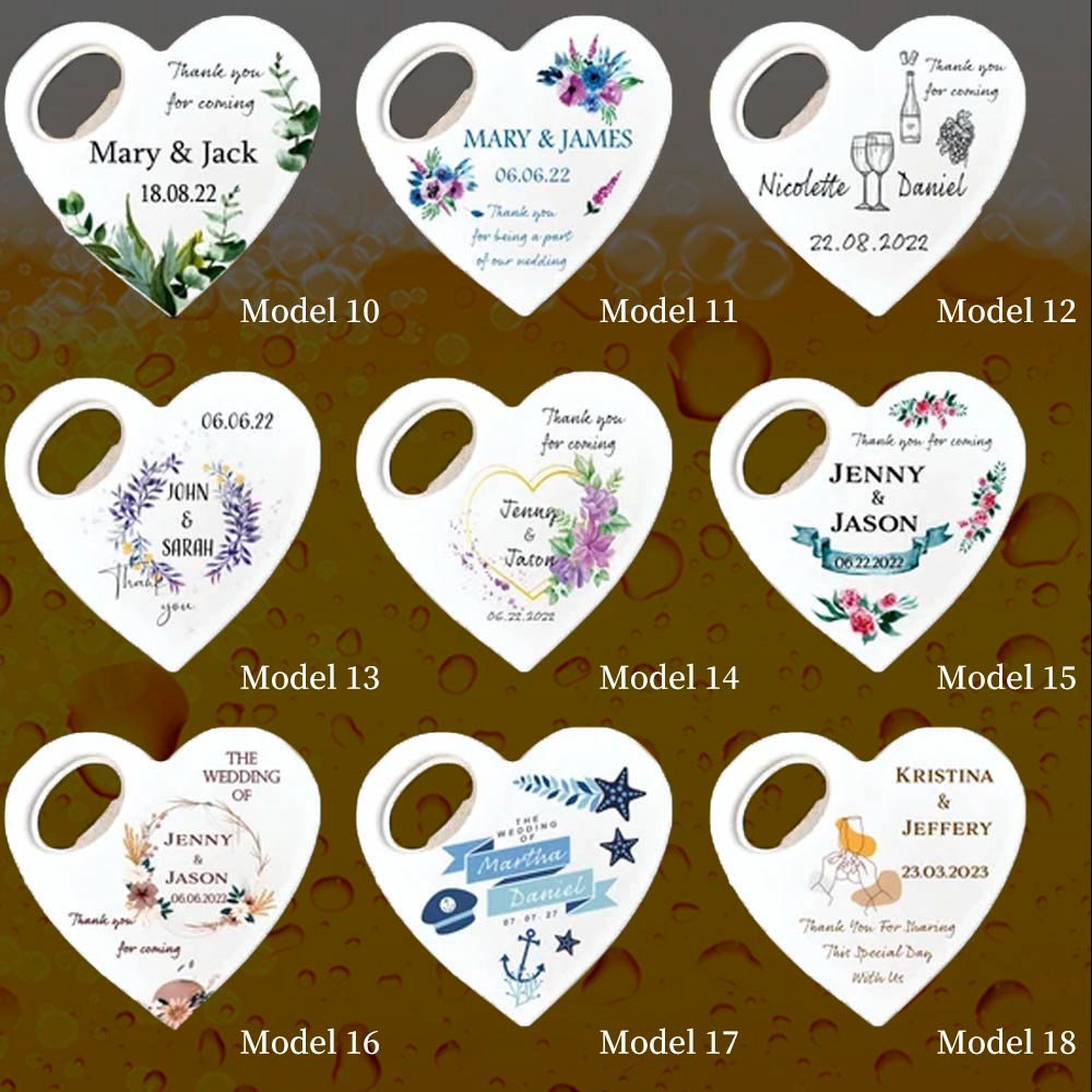 Ouvre-bouteille en forme de cœur personnalisé en vrac, ouvre-bouteille magnétique pour souvenirs de mariage.