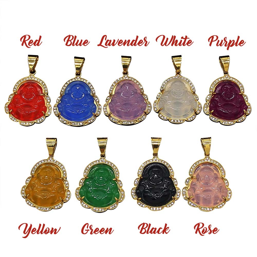 Multicolor Laughing Buddha Necklace, Jade Buddha Pendant, Stainless Steel 18K Gold Necklace, Birthday/Mother's Day Gift for Mom/Wife/Girlfriend/Friend