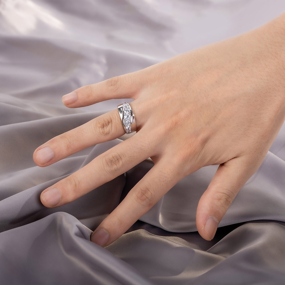 Anel masculino clássico com zircão cúbico embelezado, anel cintilante, banda de eternidade masculina para noivado/anel de casamento