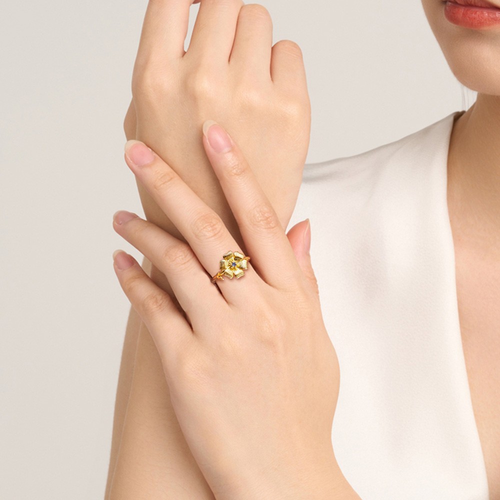 Custom Birth Flower Ring with Birthstone, Sterling Silver 925 Statement Floral Ring, Best Friend/Birthday/Mother's Day Gift for Her/Mother/Grandma