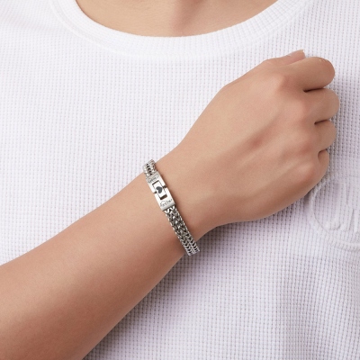 Personalized Engraved Double Names Bracelet, Custom Pattern Bracelet for Men, Birthday/Father's Day/Anniversary Gift for Couples/Husband/Friends