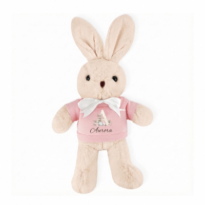 Personligt namn blommig kanin alfabetsdesign kanindocka leksak, mjuk uppstoppad plyschkanin, babyshower/födelsedags-/påskpresent för nyfödda/barn