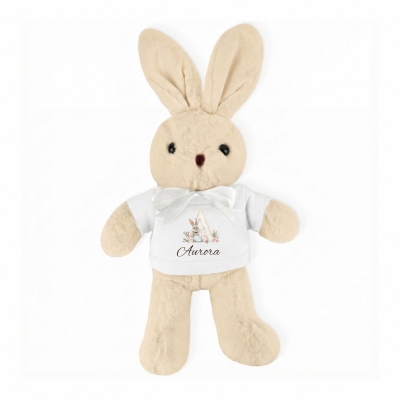 Personligt namn blommig kanin alfabetsdesign kanindocka leksak, mjuk uppstoppad plyschkanin, babyshower/födelsedags-/påskpresent för nyfödda/barn