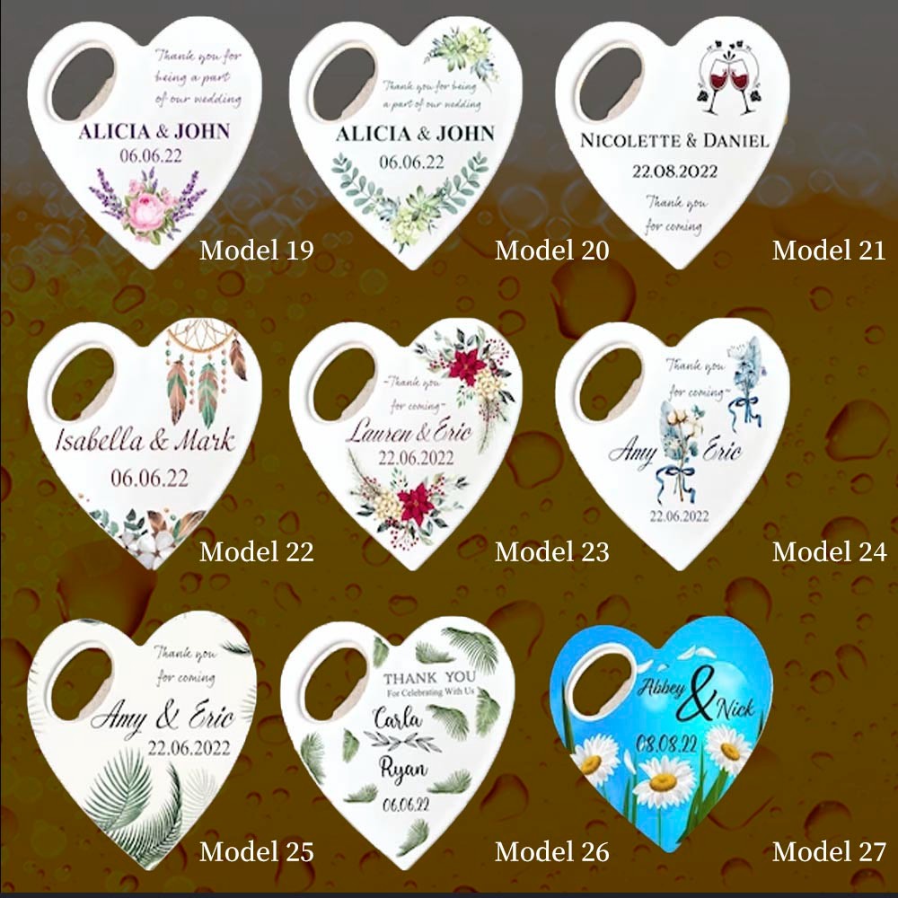 Ouvre-bouteille en forme de cœur personnalisé en vrac, ouvre-bouteille magnétique pour souvenirs de mariage.