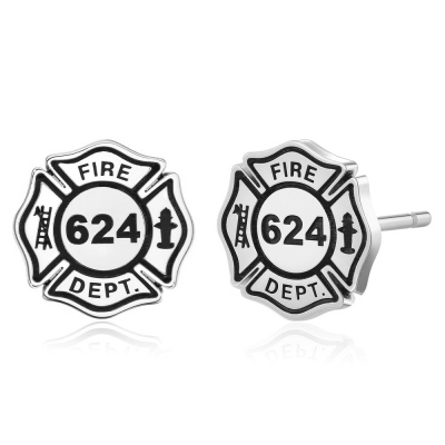 Custom Number Tiny Firefighter Maltese Cross Stud Earrings, Unisex Firefighter Earrings, Birthday/Anniversary Gifts for Firefighter Family/Wife/Mom