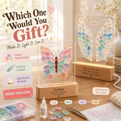Personalized DIY Glass Light Kit with Text, 8 Available Styles Wooden LED Lamp, Sentimental Memorial & Home Decor, Gift for Family/Animal Lovers