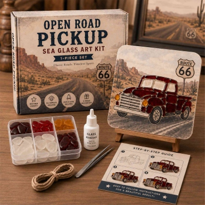 DIY Western Sea Glass Art Kit Collection, Mosaic Craft Kit with Display Easel and Complete Supplies, Birthday/Retirement Gift for Handicraft Lovers