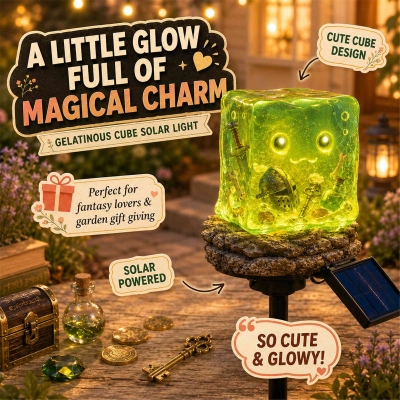 Glowing Treasure Chest/Clear Cube Outdoor Stake Lights, Solar-Powered Garden Lights, Patio Decor, Birthday/Housewarming Gift for Fantasy Game Lovers