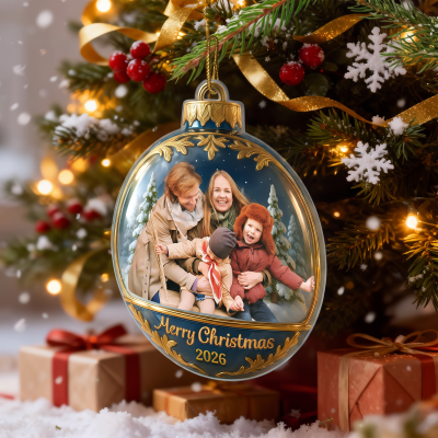 Personalized Family Photo Christmas Tree Ornament with Year, Acrylic Holiday Hanging Decor, Housewarming/Christmas Gift for Family/Grandparents