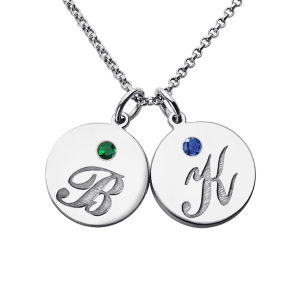 Personalized Disc Necklace with Initial & Birthstone