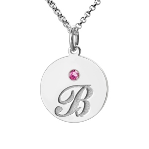 Personalized Disc Necklace with Initial & Birthstone