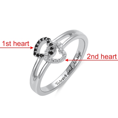 Engraved Double Heart Ring with Birthstone by Sterling Silver