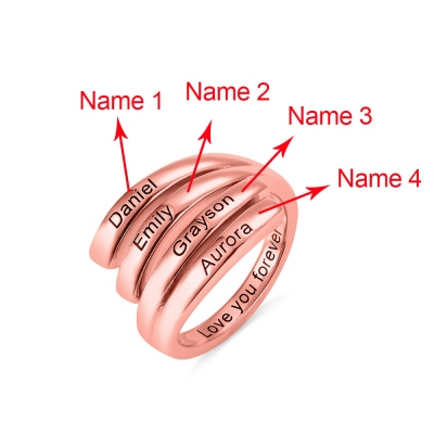 Personalized 4 Names Sunbird Ring in Rose Gold