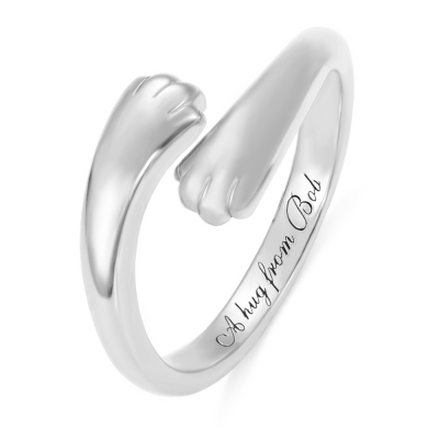 Personalized Sterling Silver 925 Cute Cat Paw Hug Ring with Engraved Text, Open Adjustable Paw Print Ring, Anniversary/Birthday Gift for Cat Lovers