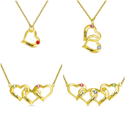 Personalized Intertwined Hearts Necklace with Birthstone in Gold