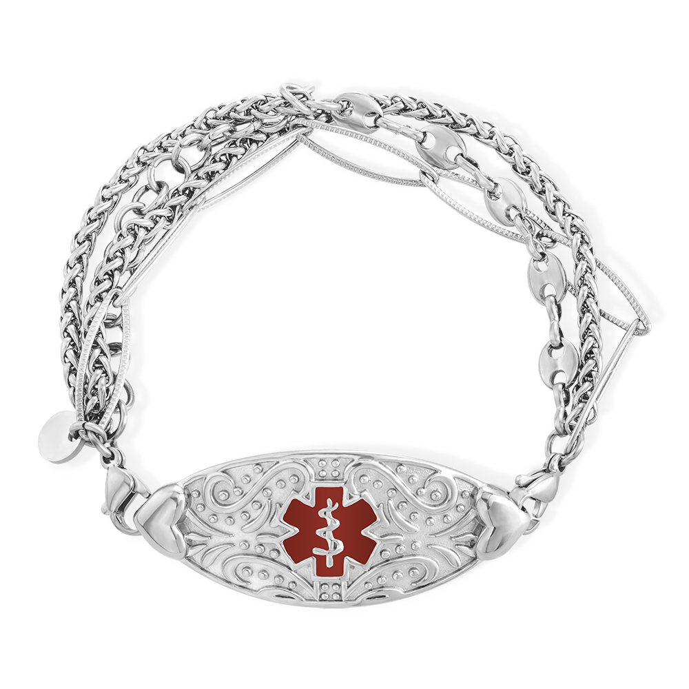 Custom Medical Alert ID Bracelet with Engraving, Stainless Steel Emergency Identification Bracelet, Elegant Medical Bracelets Jewelry for Women, Allergy Diabetic