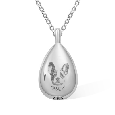 Custom Portrait Tear Drop Cremation Urn Necklace, Teardrop Urn Necklace with Name for Ashes of Pet Loss/Baby/Friend, Cremation Jewelry Memory Gift