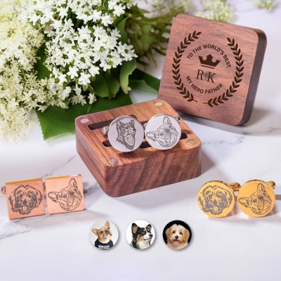 Boutons de manchette personnalisés pour portrait d’animal de compagnie, boutons de manchette commémoratifs personnalisés, cadeau de marié de la mariée le jour du mariage, perte d’animal de compagnie/cadeau de mariage pour lui/amoureux des animaux de compa