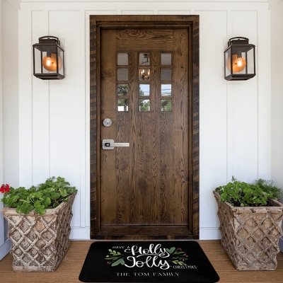 Custom Holly Jolly Christmas Welcome Doormat, Housewarming Outdoor Non-slip Mat, Festive Porch Decoration, Christmas Gift for Family/Friends