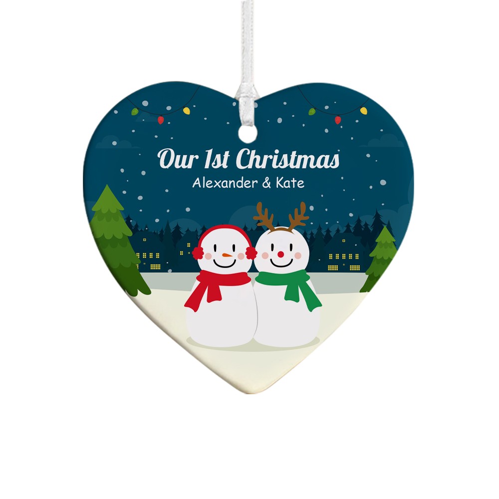 Personalized First Christmas Ornaments for Couples, Custom Name & Photo Snowman Couple Decorations, Christmas Gifts, Gifts for Newlyweds/Couples
