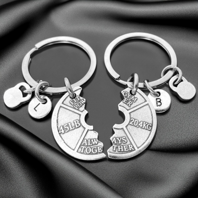 Custom Initial Always Together Keychain, Gym Couple Keychain with Weight Plate, Gym Gifts, Inspirational Gifts, Gifts for Sports Lover/Couples