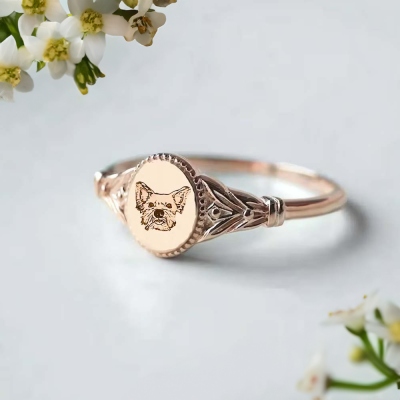 Bague de portrait d’animal de compagnie avec nom personnalisé, bague d’impression de patte de chien/chat, bijoux en argent vintage, mémorial pour animaux de compagnie/cadeau de perte, cadeau pour les amoureux des animaux de compagnie/amoureux des chats/ma