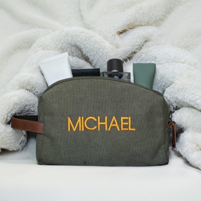 Sac de toilette personnalisé en toile pour hommes, trousse de voyage Dopp pour hommes, kit Dopp brodé, anniversaire/fête des pères/cadeau de mariage pour lui/père/garçons d'honneur
